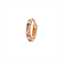 Rainbow medium Creole Piercing pink gold and fine stones 18k recycled gold aupiho jewelry