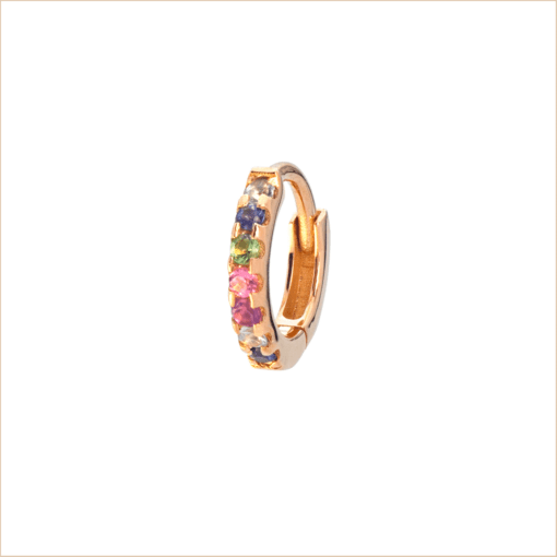 piercing créole Arc en Ciel or rose et pierres précieuses or recyclé 18 carats arc en ciel aupiho joaillerie