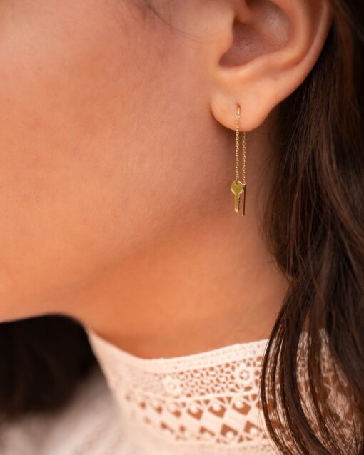 boucle d'oreille clé double chaine or recyclé 18 carats sesame aupiho joaillerie