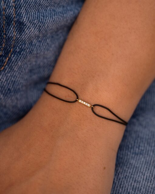 bracelet cordon barrette or jaune et diamants blancs or recyclé 18 carats aupiho joaillerie