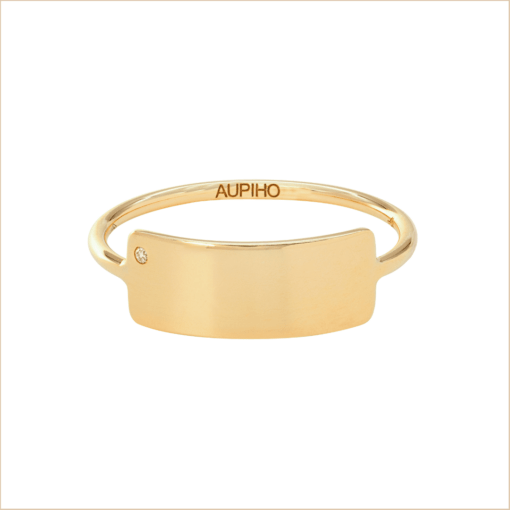 bague rectangle or jaune et diamant blanc or recyclé 18 carats personnalisable aupiho joaillerie
