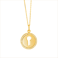 collier médaille clé or jaune et diamants blancs or recyclé 18 carats sésame aupiho joaillerie