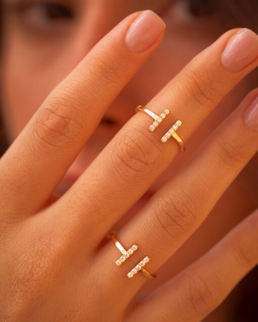 bague barrette or jaune et diamants blancs or recyclé 18 carats tandem aupiho joaillerie