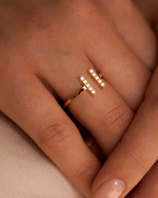 bague barrette or jaune et diamants blancs or recyclé 18 carats tandem aupiho joaillerie
