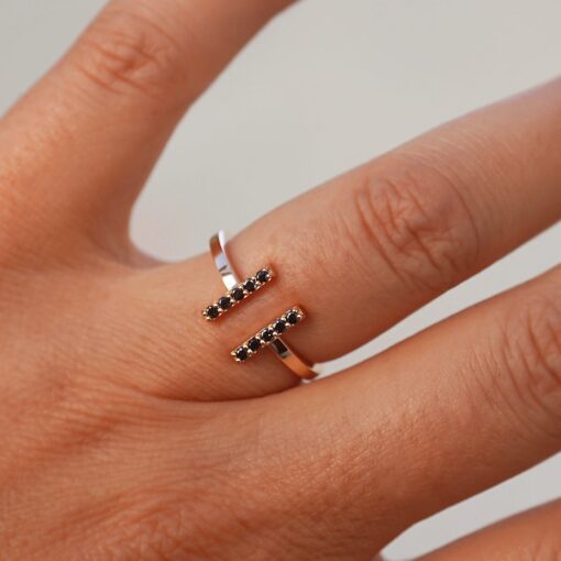 bague barrettes or rose et diamants noirs or recyclé 18 carats aupiho joaillerie tandem