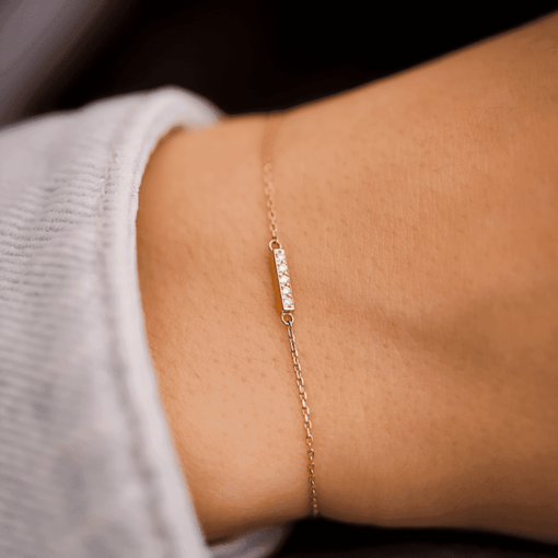 bracelet barette fine chain yellow gold white diamonds 18 carats recycled gold aupiho jewellery