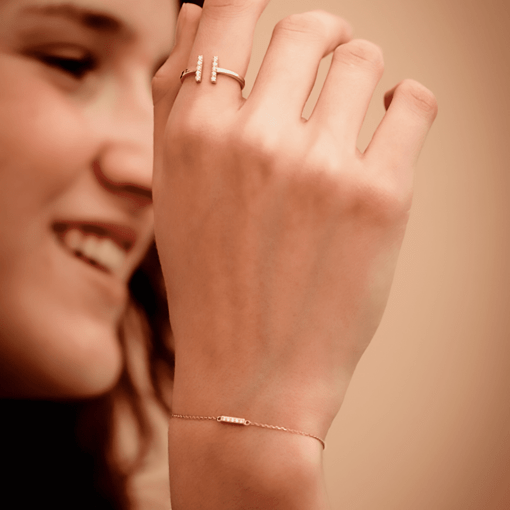 bracelet barette fine chain yellow gold white diamonds 18 carats recycled gold aupiho jewellery