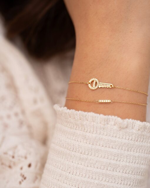 bracelet barrette cle or jaune et diamants blancs or recyclé 18 carats sesame aupiho joaillerie