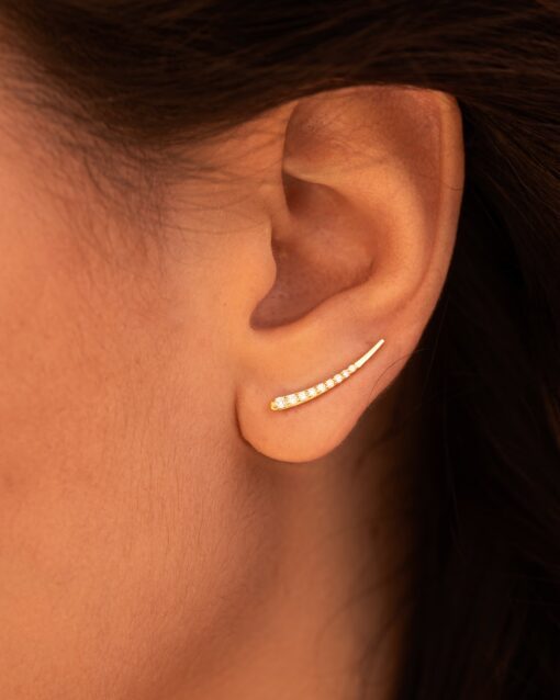 boucle d'oreille grimpante or jaune et diamants blancs or recyclé 18 carats stella aupiho joaillerie