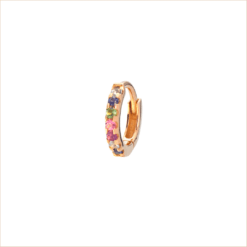 Rainbow small Creole Piercing pink gold and fine stones 18k recycled gold aupiho jewelry