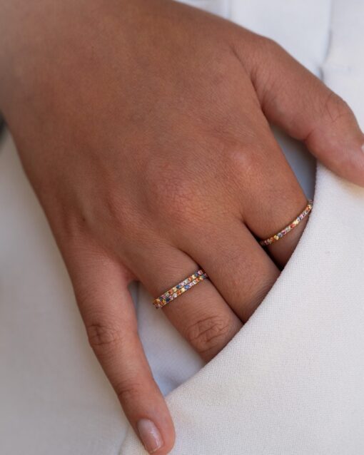 fine gold ring and multicoloured sapphires 18 carat recycled gold rainbow aupiho jewelry