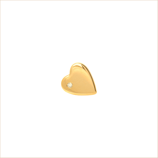 boucle d'oreille coeur or jaune et diamant blanc or recyclé 18 carats puce aupiho joaillerie