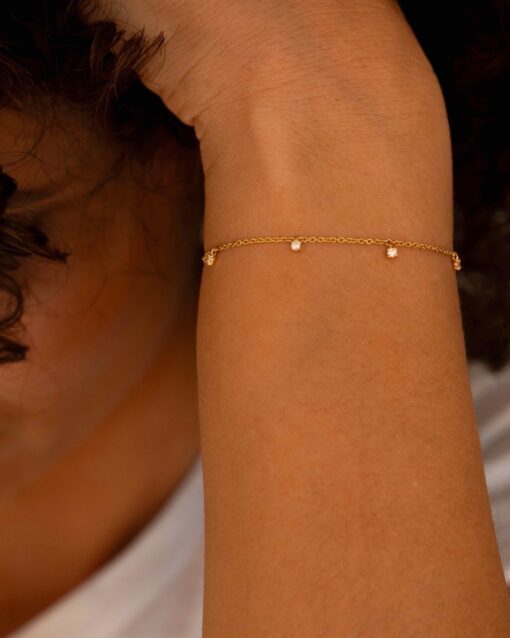 bracelet glam pampilles or jaune 18k recyclé 5 diamants sertis aupiho joaillerie