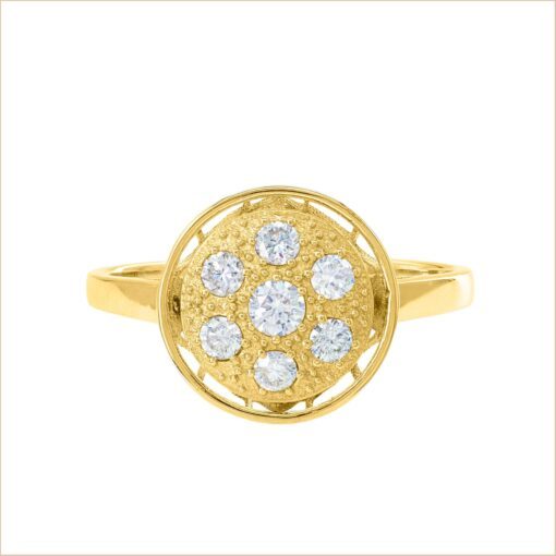 yellow gold engagement ring paved with white diamonds 18-carat recycled gold aupiho jewelry