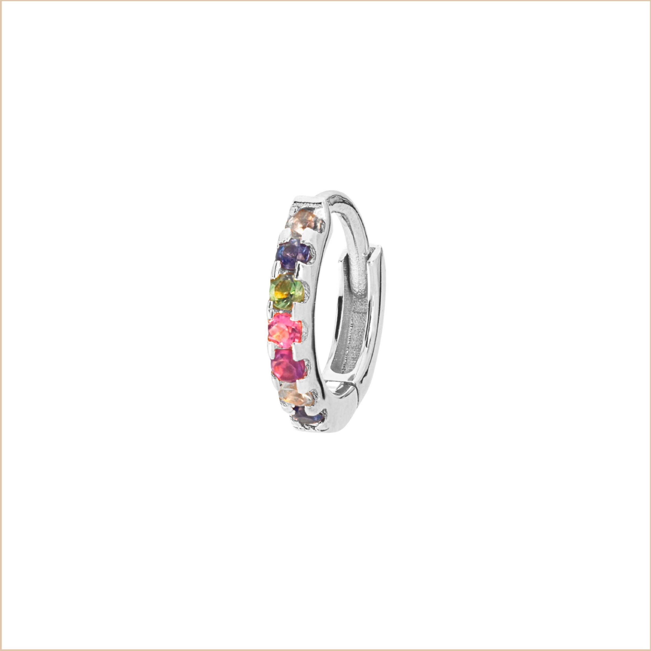 Rainbow medium Creole Piercing – Gemstones – White Gold, Unit