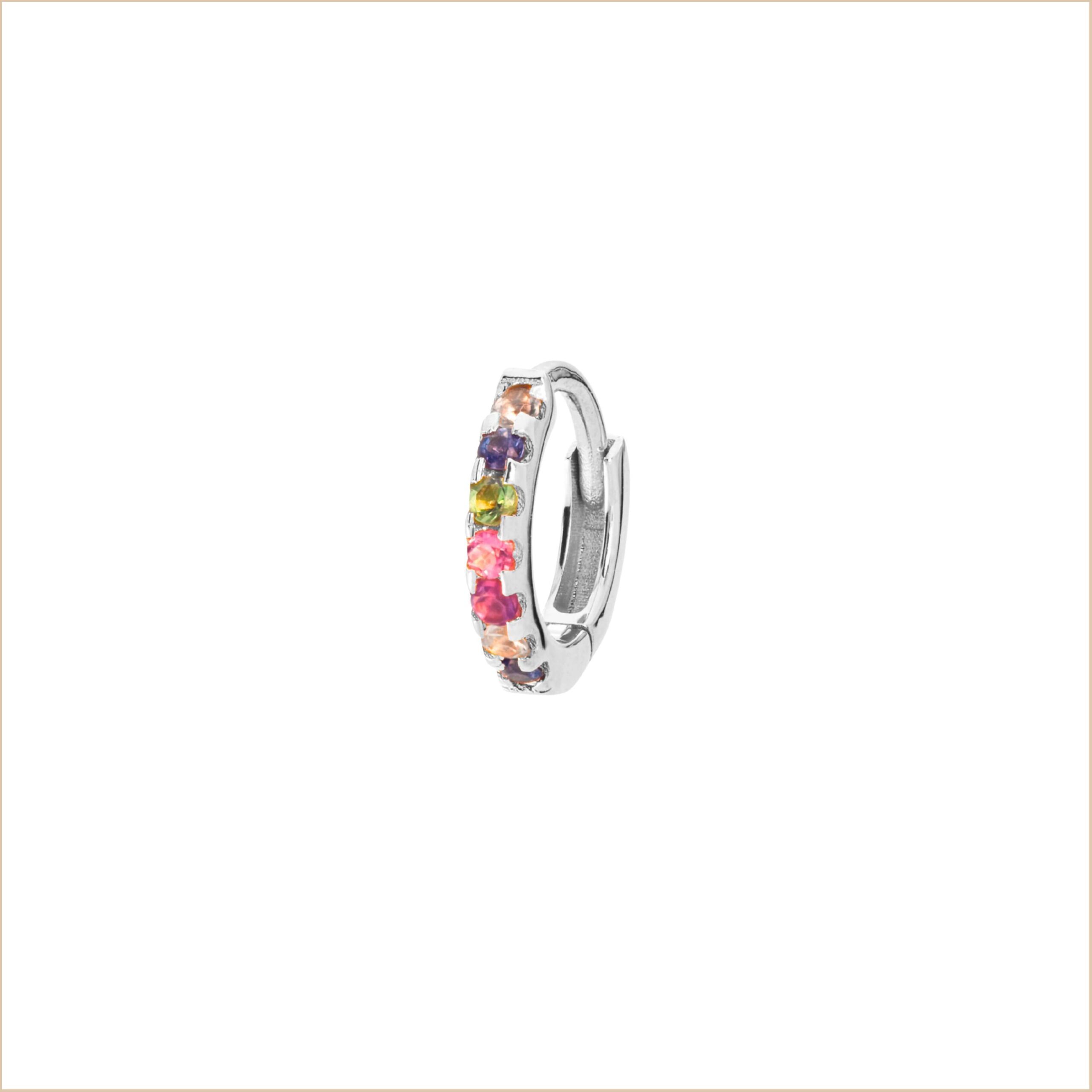 Rainbow small Creole Piercing – Gemstones – White Gold, Unit