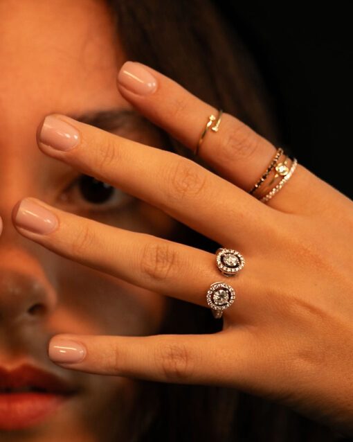 bague fiançailles mariage or blanc diamants blancs or recyclé 18 carats toi et moi aupiho joaillerie