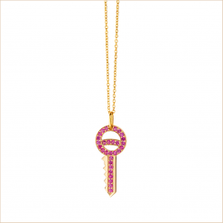 collier clé saphirs roses or jaune sésame aupiho joaillerie