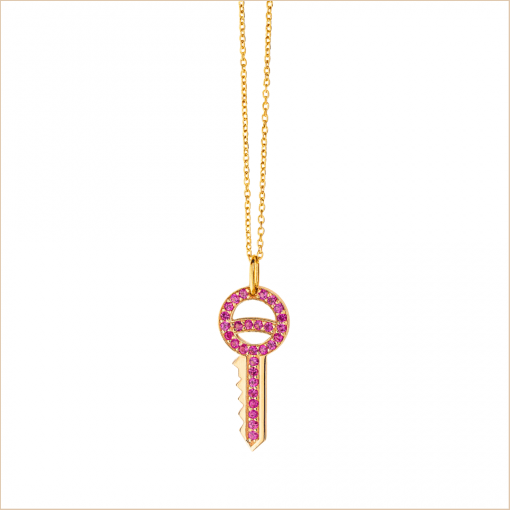 collier clé saphirs roses or jaune sésame aupiho joaillerie